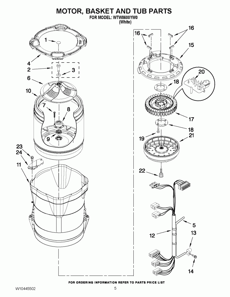 MOTOR, BASKET AND TUB PARTS Diagram and Parts List for WTW8600YW0  Whirlpool Washer