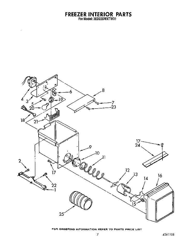 FREEZER INTERIOR Diagram and Parts List for 3ED22DWXTN01  Whirlpool Refrigerator
