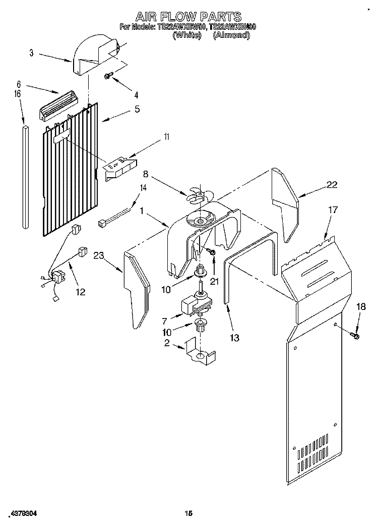 AIR FLOW Diagram and Parts List for TS22AWXBN00  Whirlpool Refrigerator