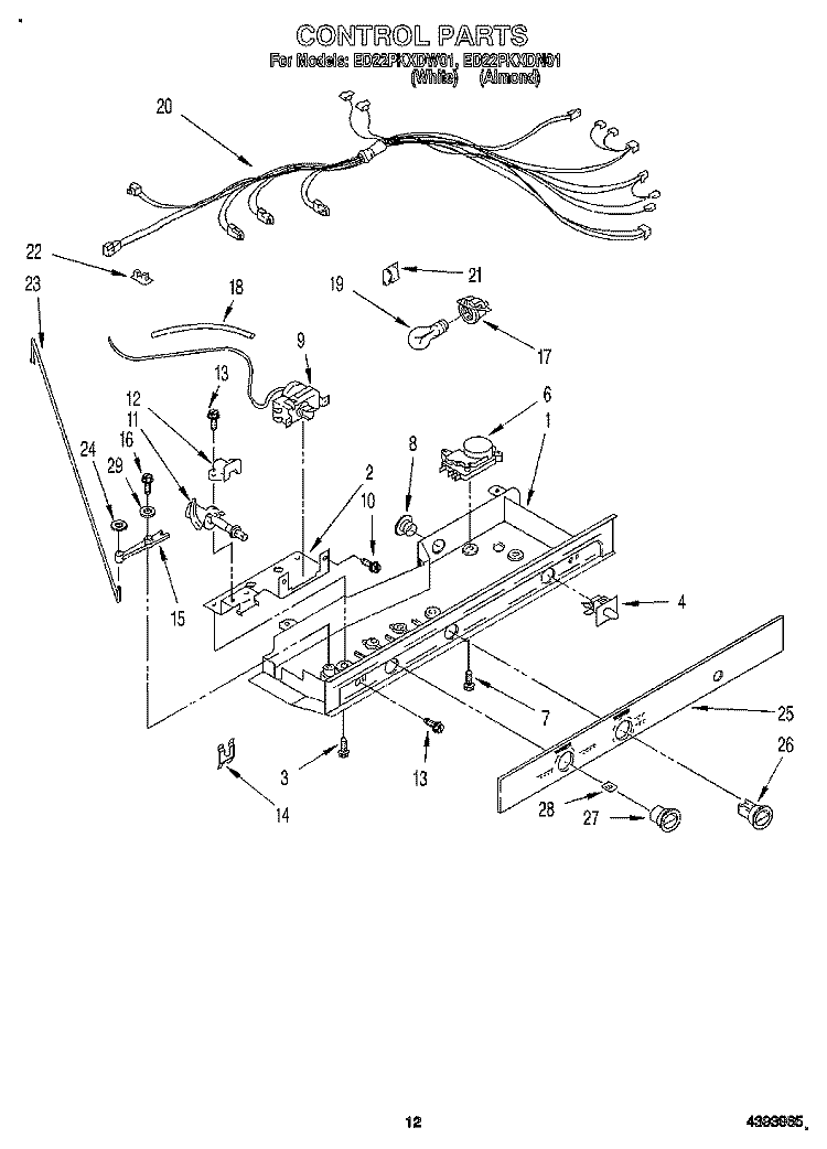 CONTROL Diagram and Parts List for ED22PKXDW01  Whirlpool Refrigerator