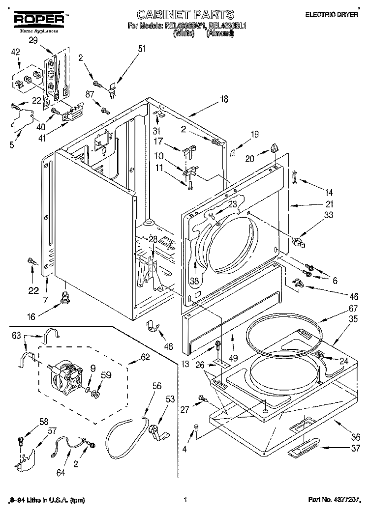 SECTION Diagram and Parts List for REL4636BW1  Roper Dryer