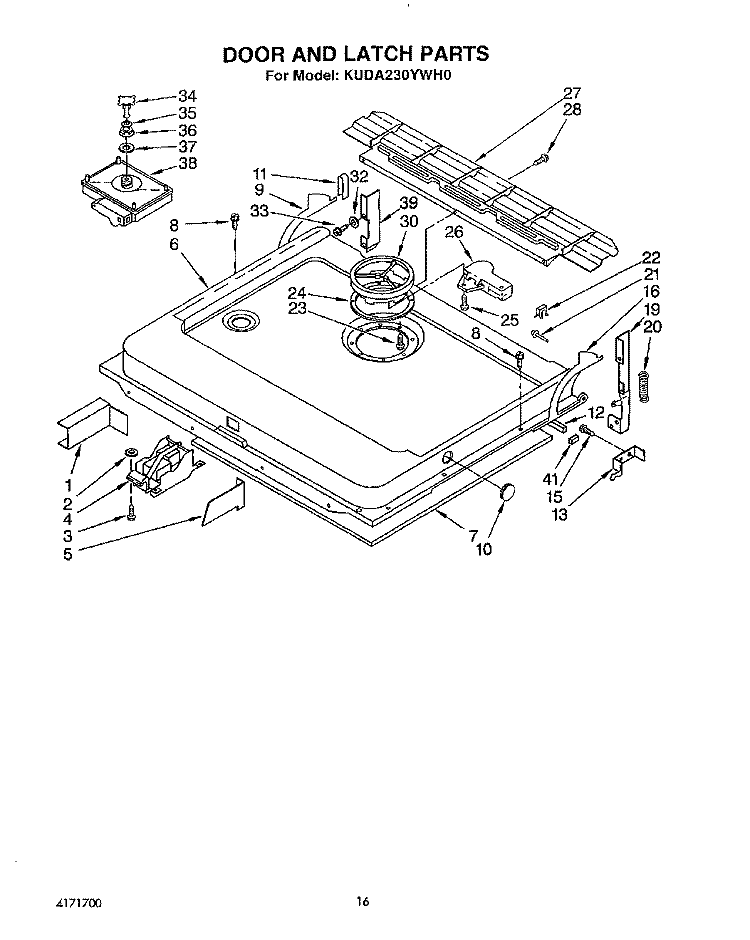 DOOR AND LATCH Diagram and Parts List for KUDA230YAL0  KitchenAid Dishwasher