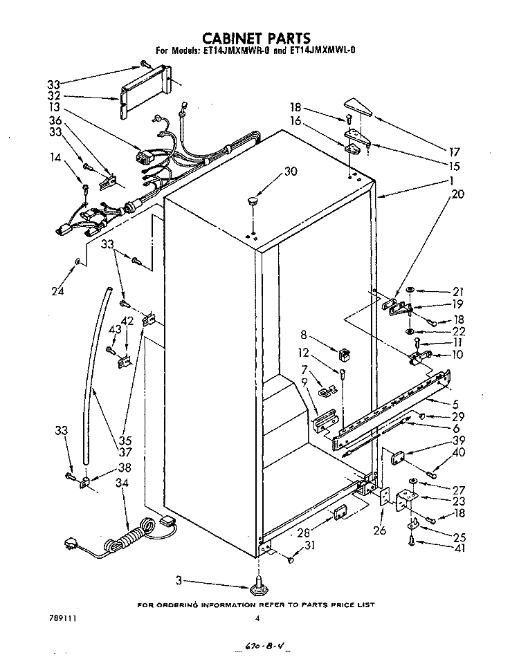 CABINET Diagram and Parts List for ET14JMXMWR0  Whirlpool Refrigerator