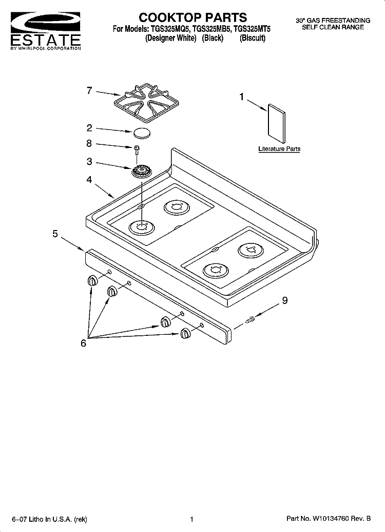 COOKTOP PARTS Diagram and Parts List for TGS325MT5  Estate Range