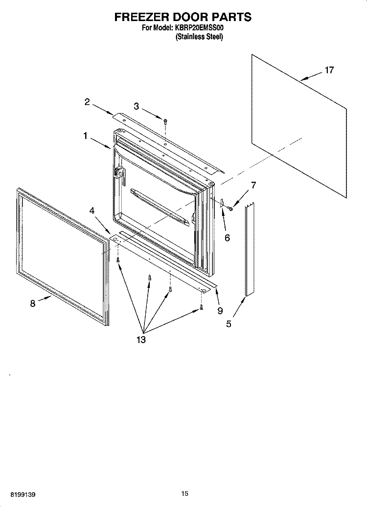 FREEZER DOOR PARTS, OPTIONAL PARTS Diagram and Parts List for KBRP20EMSS00  KitchenAid Refrigerator