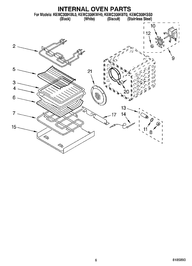 INTERNAL OVEN Diagram and Parts List for KEMC308KSS0  KitchenAid Microwave Oven Combo