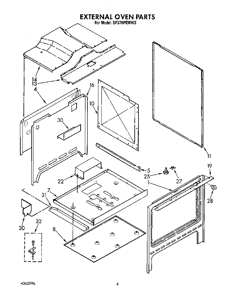 EXTERNAL OVEN Diagram and Parts List for SF370PEWN2  Whirlpool Range