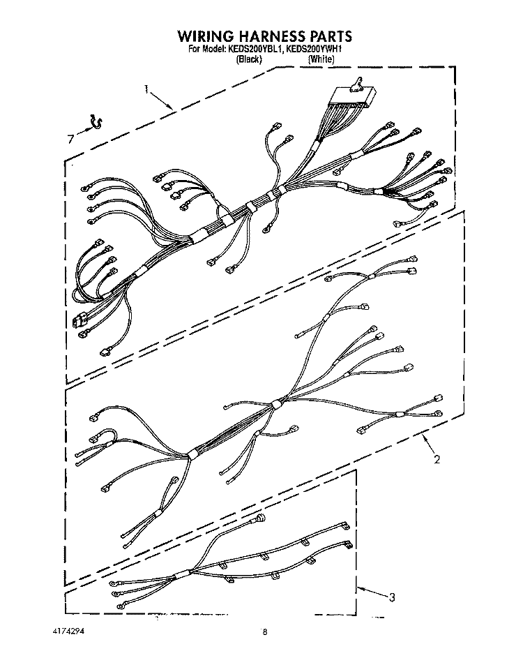 WIRING HARNESS Diagram and Parts List for KEDS200YBL1  KitchenAid Range