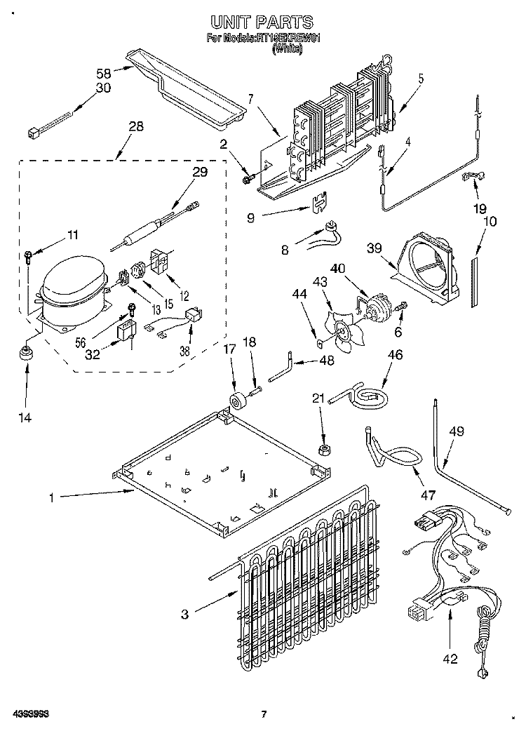 UNIT Diagram and Parts List for RT18EKREW01  Roper Refrigerator