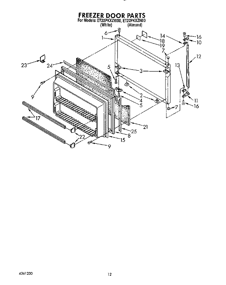 FREEZER DOOR Diagram and Parts List for ET22PKXZW00  Whirlpool Refrigerator
