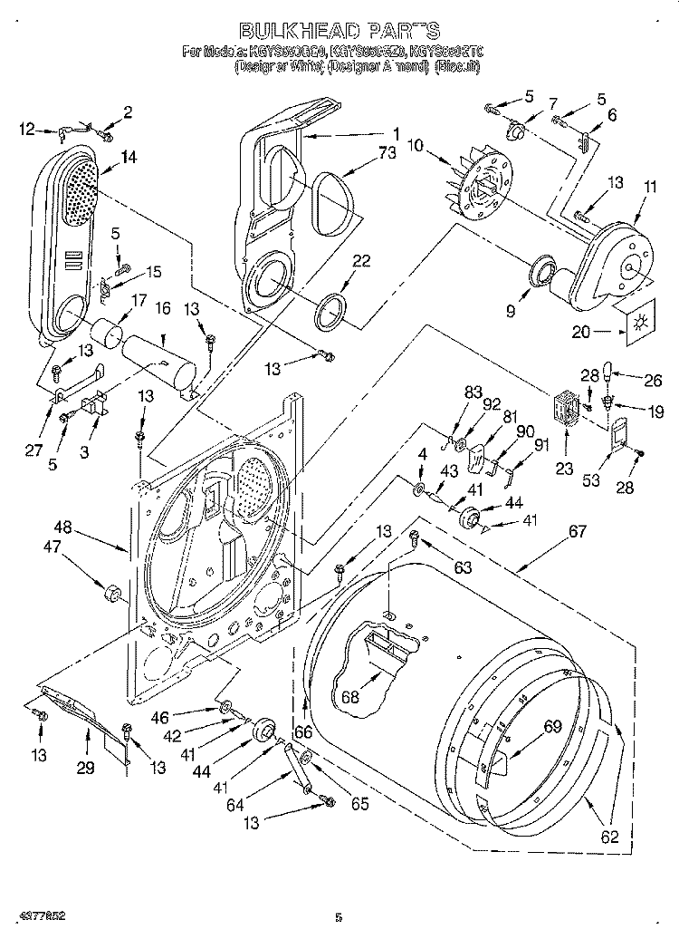 BULKHEAD Diagram and Parts List for KGYS850GQ0  KitchenAid Dryer