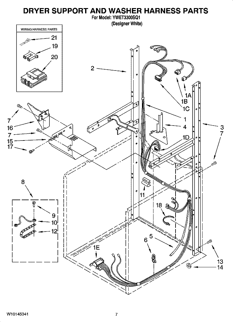 DRYER SUPPORT AND WASHER HARNESS PARTS Diagram and Parts List for YWET3300SQ1  Whirlpool Washer Dryer Combo