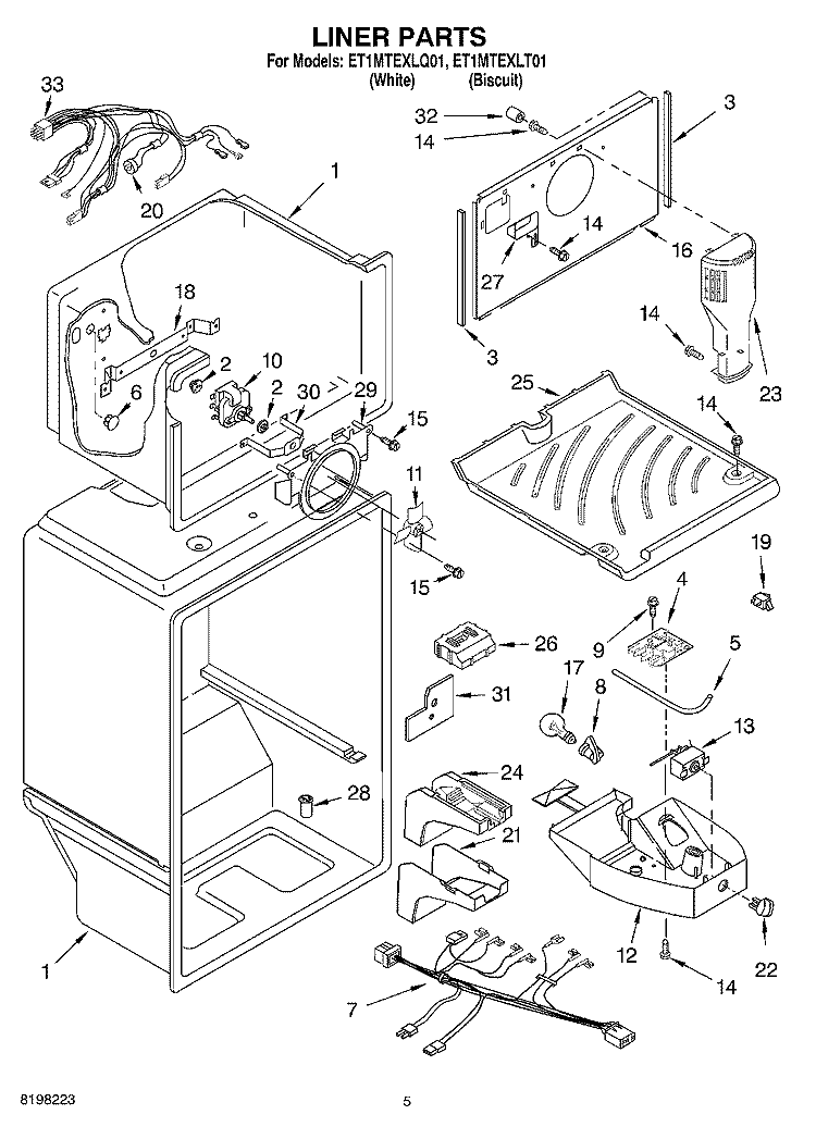 LINER Diagram and Parts List for ET1MTEXLT01  Whirlpool Refrigerator