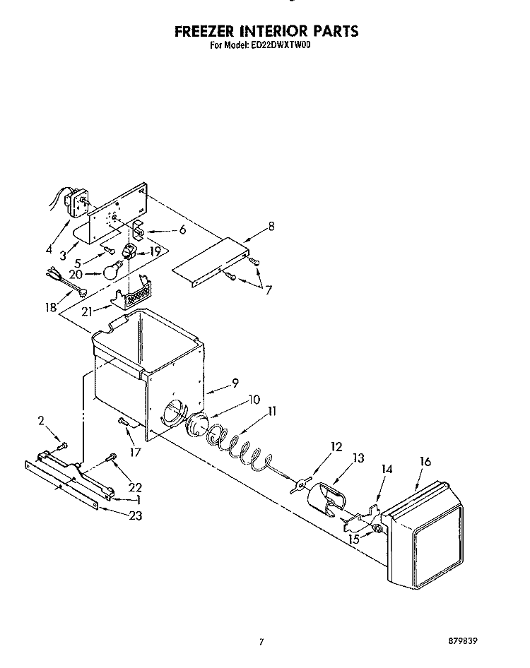 FREEZER INTERIOR Diagram and Parts List for ED22DWXTN00  Whirlpool Refrigerator