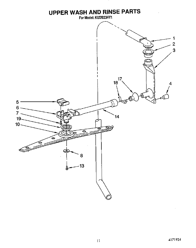 UPPER WASH AND RINSE Diagram and Parts List for KUDB23HY1  KitchenAid Dishwasher