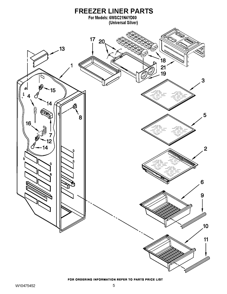 FREEZER LINER PARTS Diagram and Parts List for 6WSC21N4YD00  Whirlpool Refrigerator