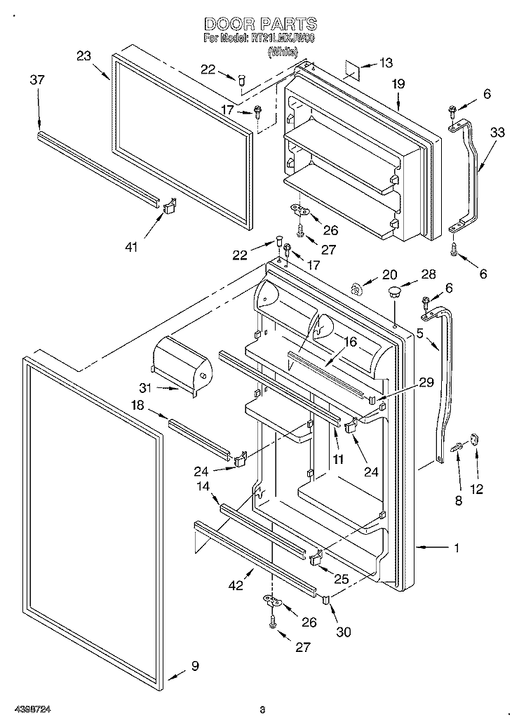 DOOR Diagram and Parts List for RT21LMXJW00  Roper Refrigerator