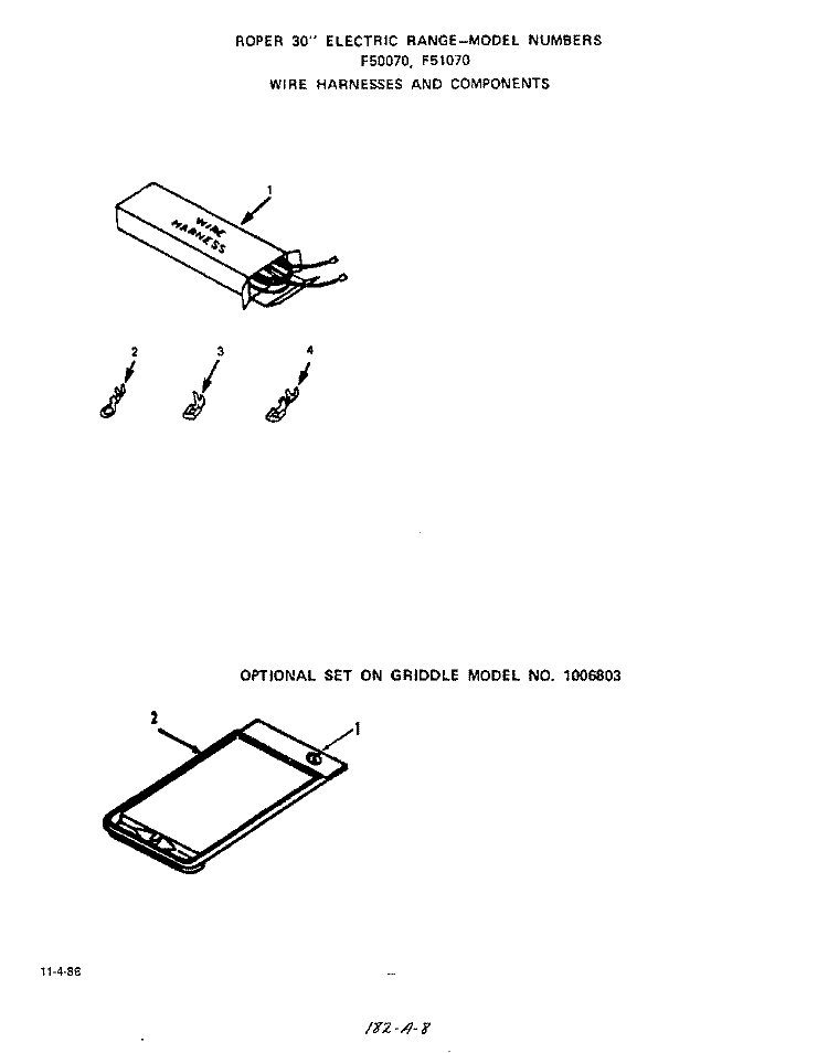 WIRE HARNESS , GRIDDLE Diagram and Parts List for F5007W0  Roper Range