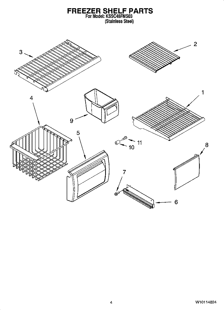 FREEZER SHELF PARTS Diagram and Parts List for KSSC48FMS03  KitchenAid Refrigerator