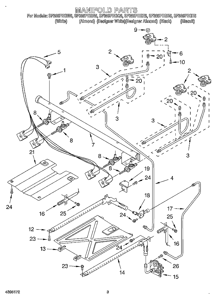 MANIFOLD Diagram and Parts List for SF385PEGB5  Whirlpool Range
