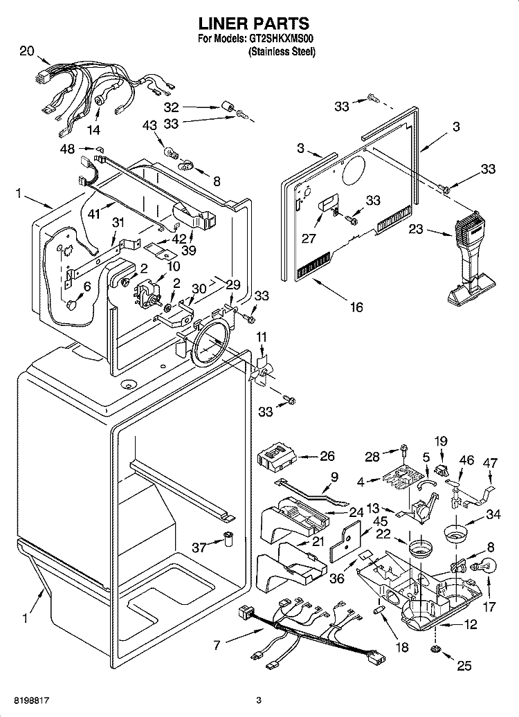 LINER PARTS Diagram and Parts List for GT2SHKXMS00  Whirlpool Refrigerator