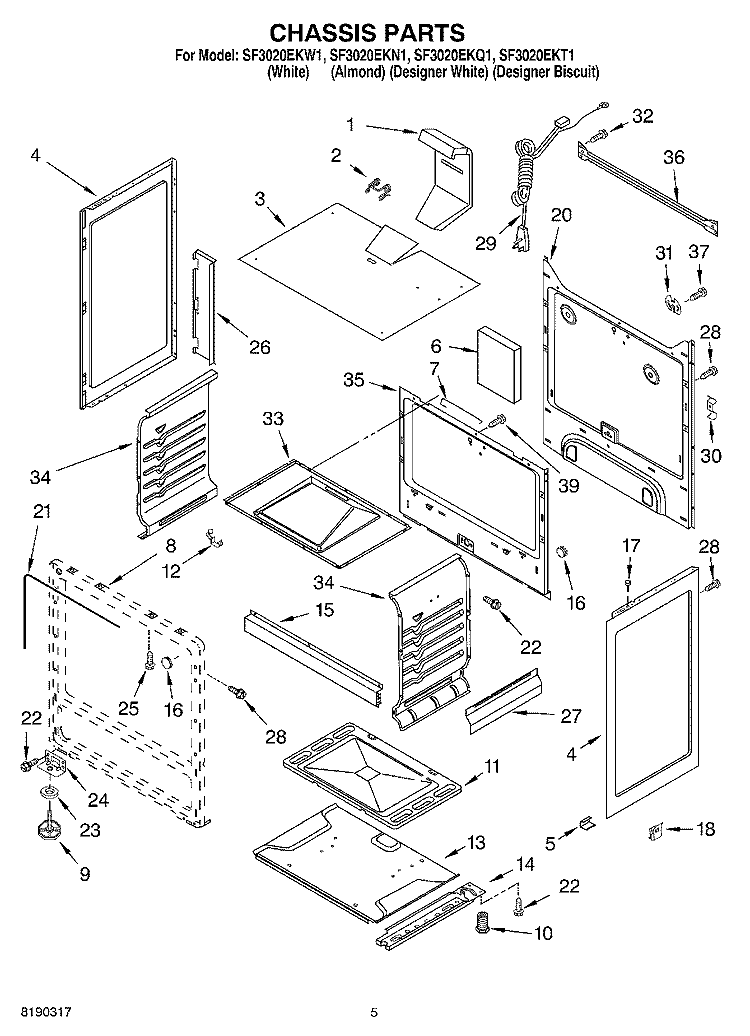 CHASSIS PARTS Diagram and Parts List for SF3020EKQ1  Whirlpool Range
