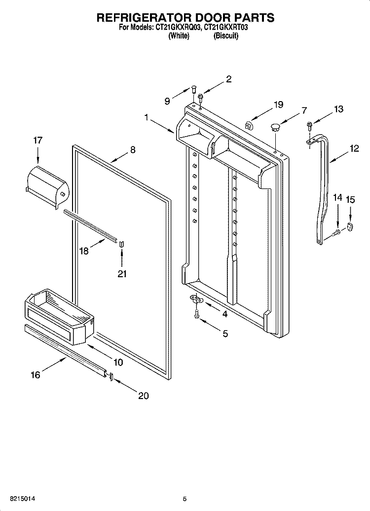 REFRIGERATOR DOOR PARTS Diagram and Parts List for CT21GKXRT03  Crosley Refrigerator