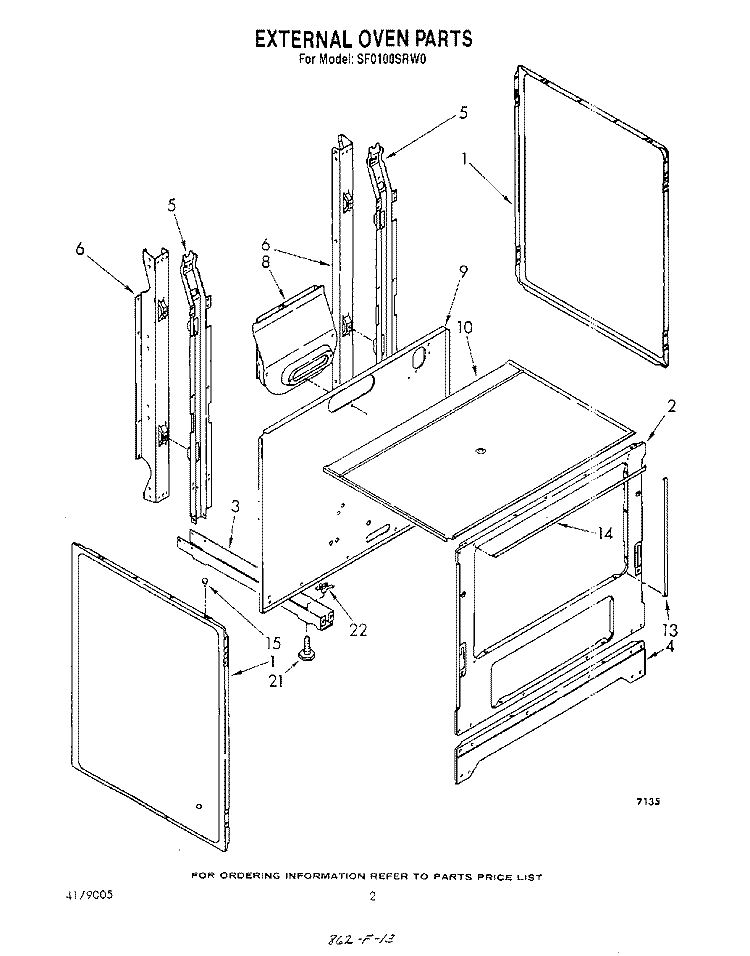 EXTERNAL OVEN Diagram and Parts List for SF0100SRW0  Whirlpool Range