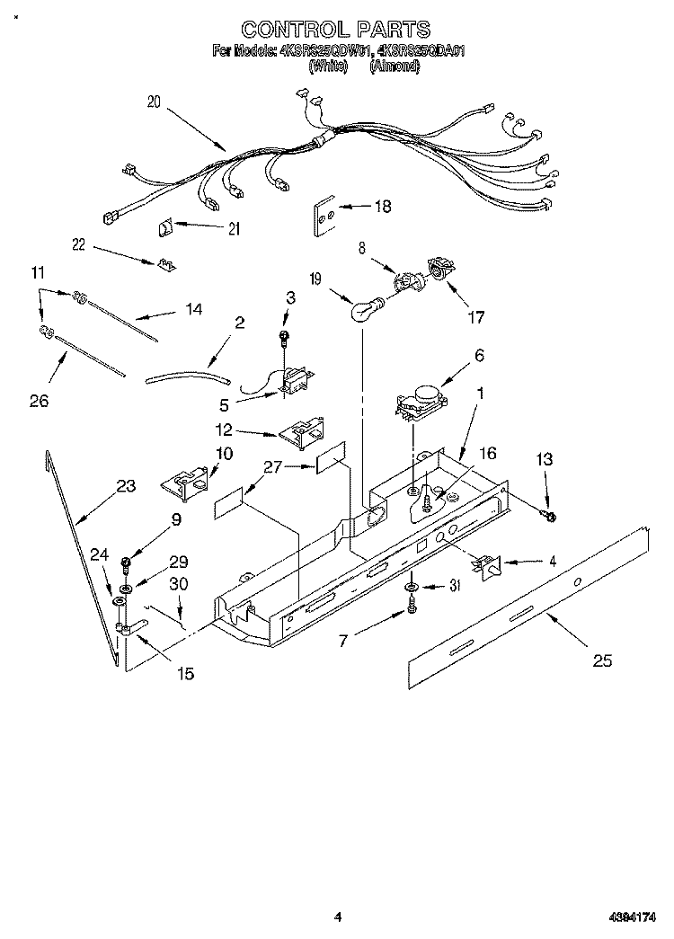 CONTROL Diagram and Parts List for 4KSRS25QDW01  KitchenAid Refrigerator