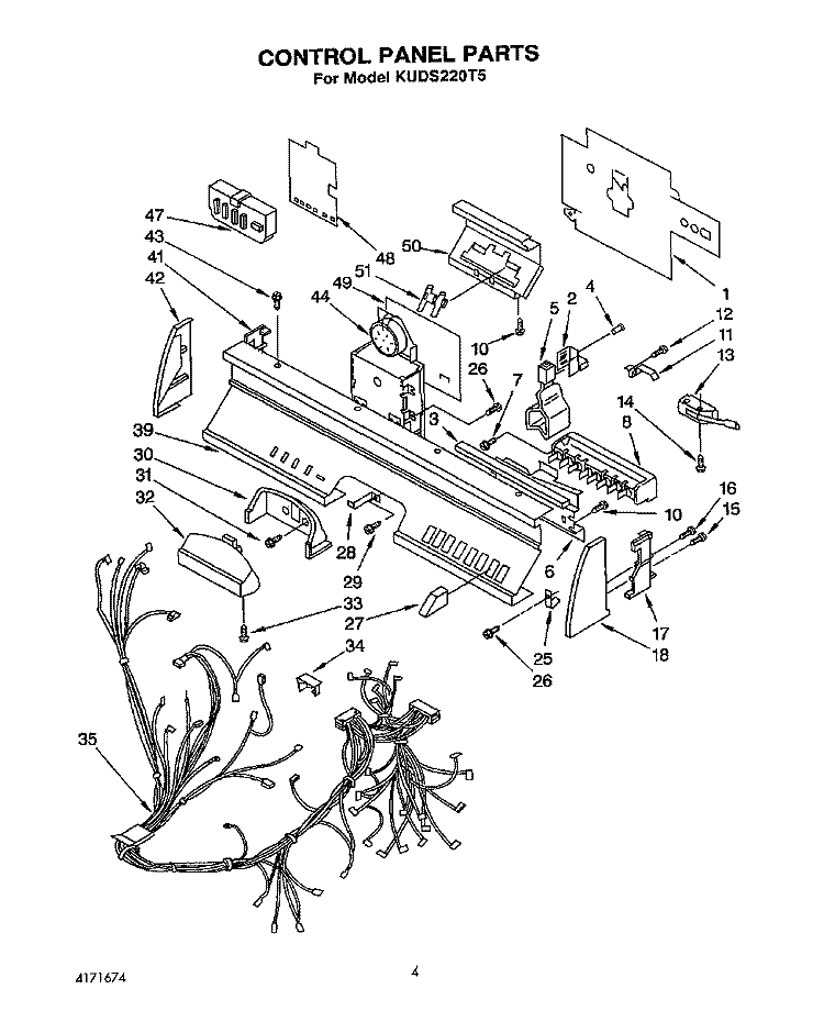 CONTROL PANEL, LIT/OPTIONAL Diagram and Parts List for KUDS220T5  KitchenAid Dishwasher
