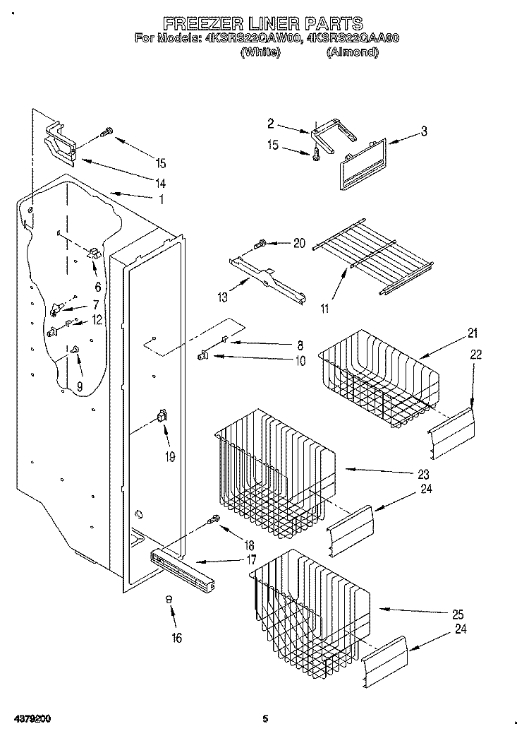 FREEZER LINER Diagram and Parts List for 4KSRS22QAA00  KitchenAid Refrigerator