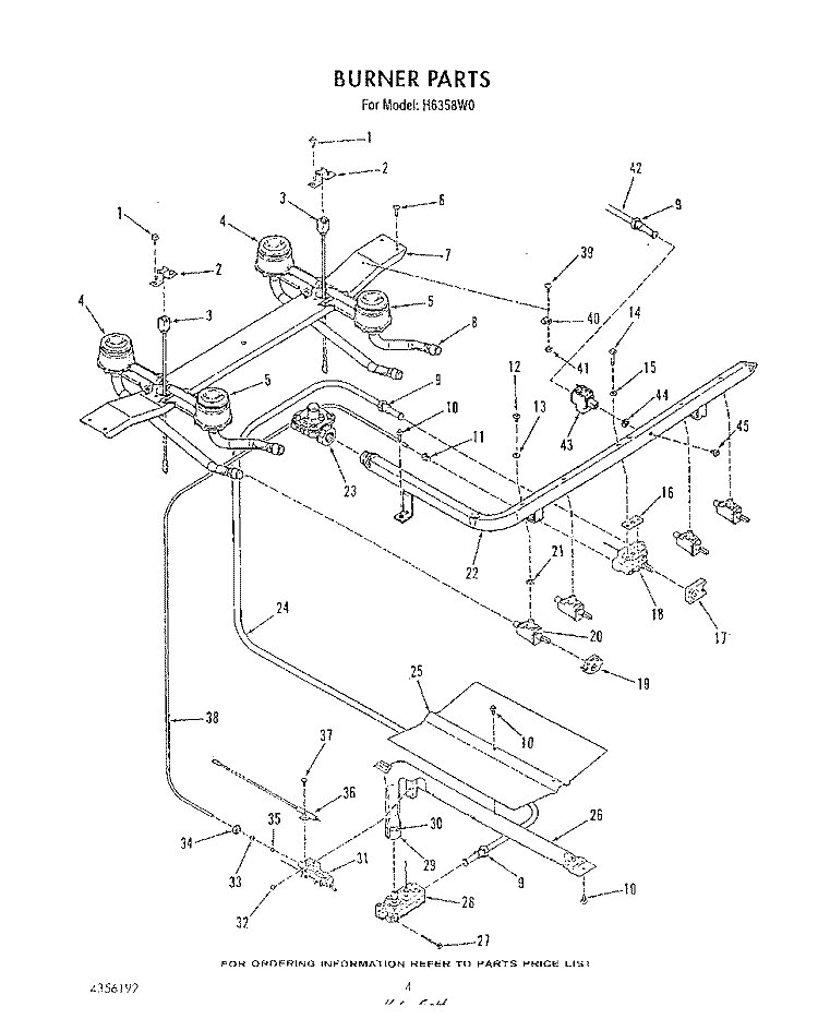 BURNER Diagram and Parts List for H6358L0  Roper Range
