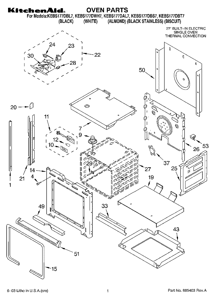 OVEN PARTS Diagram and Parts List for KEBS177DWH7  KitchenAid Wall Oven
