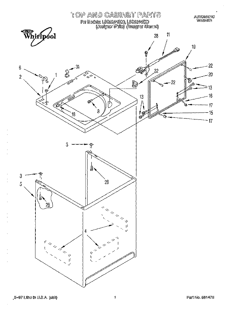 TOP AND CABINET Diagram and Parts List for LSQ9244EQ0  Whirlpool Washer