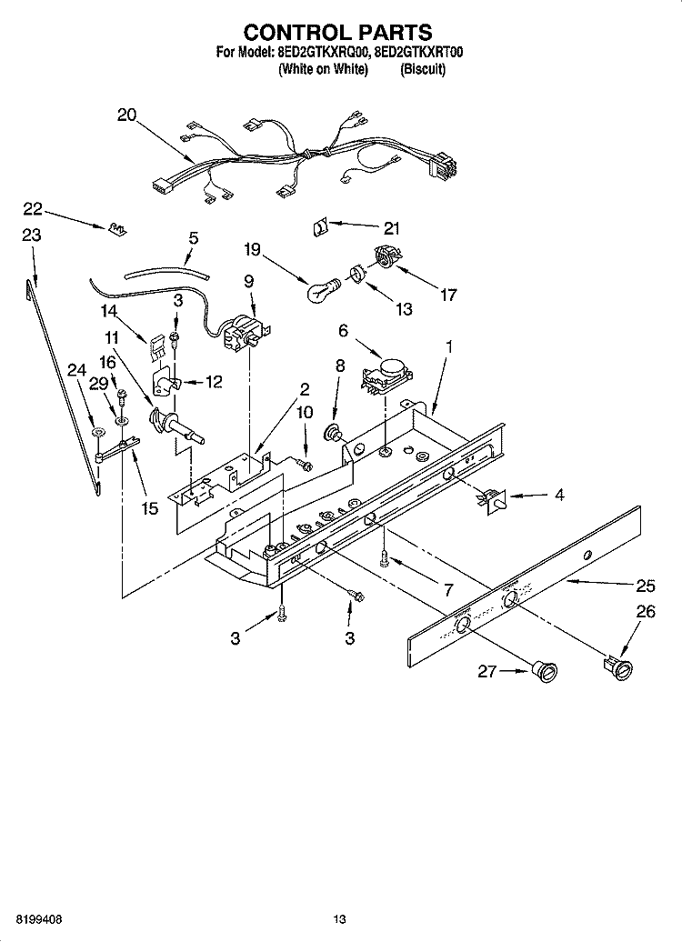 CONTROL PARTS, OPTIONAL PARTS Diagram and Parts List for 8ED2GTKXRT00  Whirlpool Refrigerator