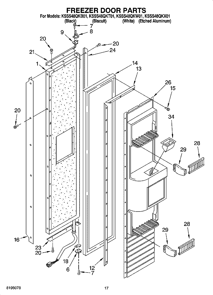 FREEZER DOOR PARTS Diagram and Parts List for KSSS48QKB01  KitchenAid Refrigerator