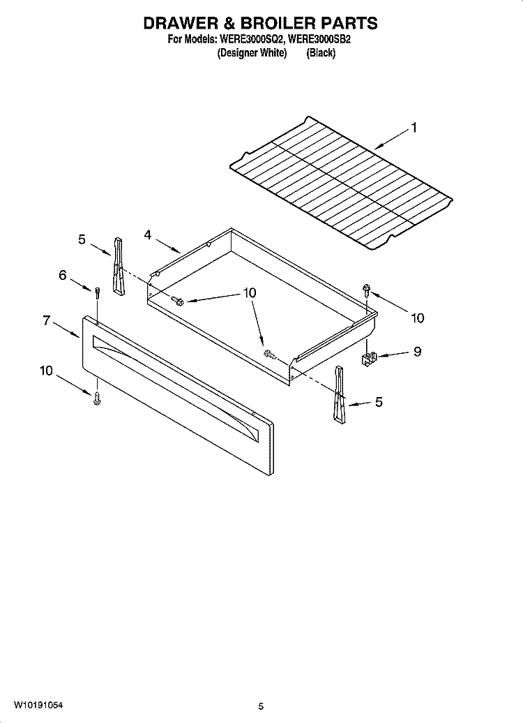 DRAWER & BROILER PARTS Diagram and Parts List for WERE3000SB2  Whirlpool Range