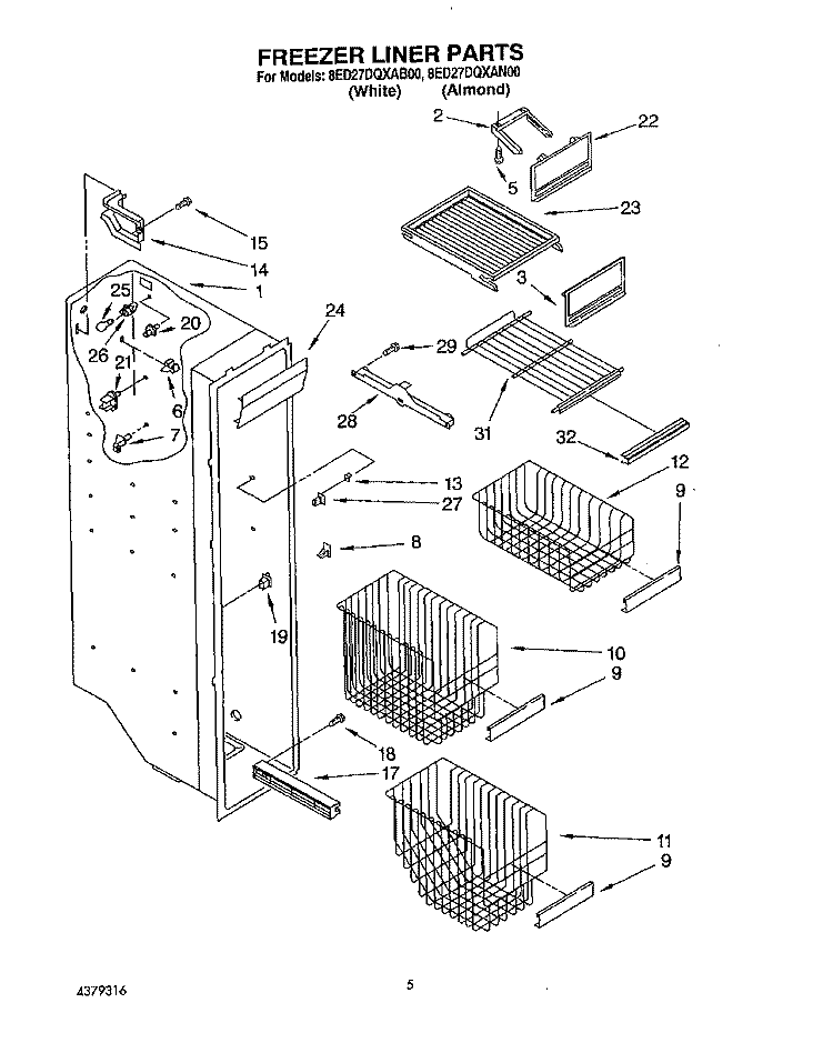 FREEZER LINER Diagram and Parts List for 8ED27DQXAN00  Whirlpool Refrigerator