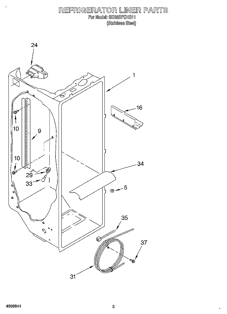 REFRIGERATOR LINER Diagram and Parts List for GD25SFCHS11  Whirlpool Refrigerator