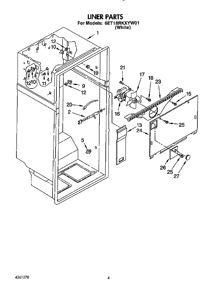 LINER Diagram and Parts List for 6ET18RKXYW01  Whirlpool Refrigerator