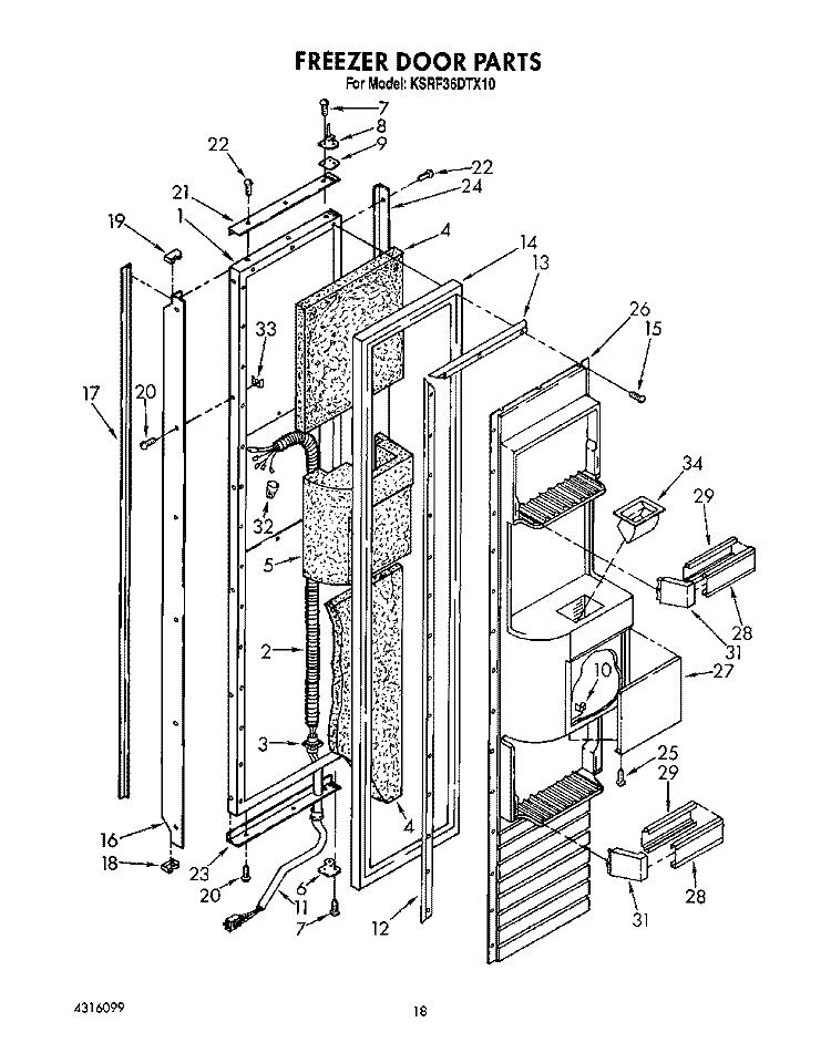 FREEZER DOOR Diagram and Parts List for KSRF36DTX10  KitchenAid Refrigerator