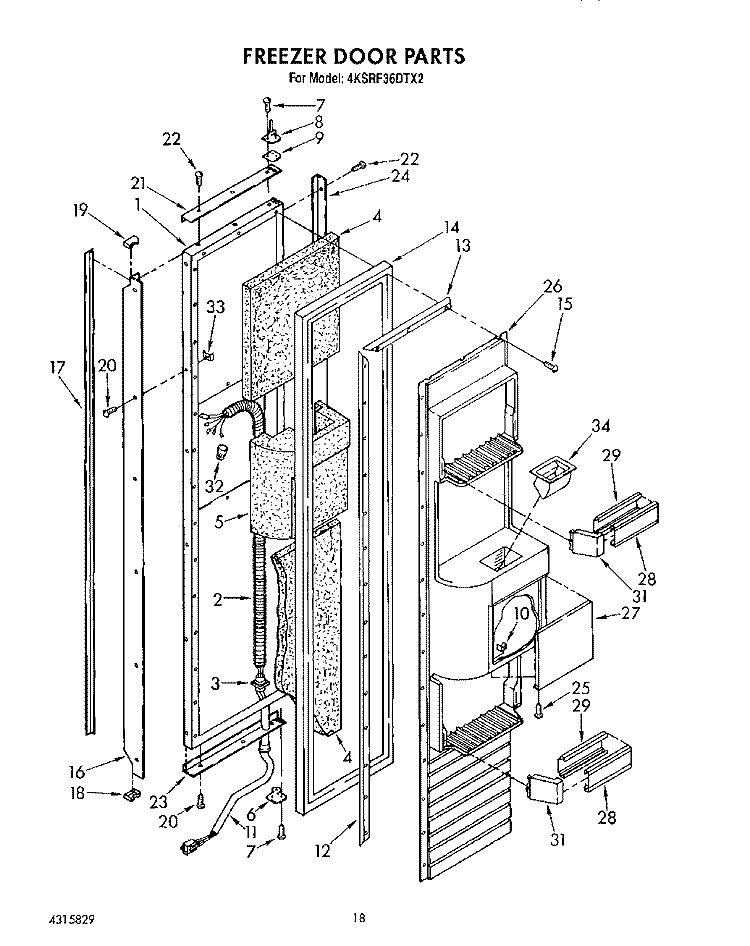 FREEZER DOOR Diagram and Parts List for 4KSRF36DTX2  KitchenAid Refrigerator