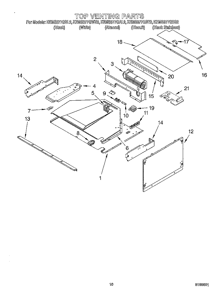 TOP VENTING Diagram and Parts List for KEMS377GBL2  KitchenAid Microwave Oven Combo