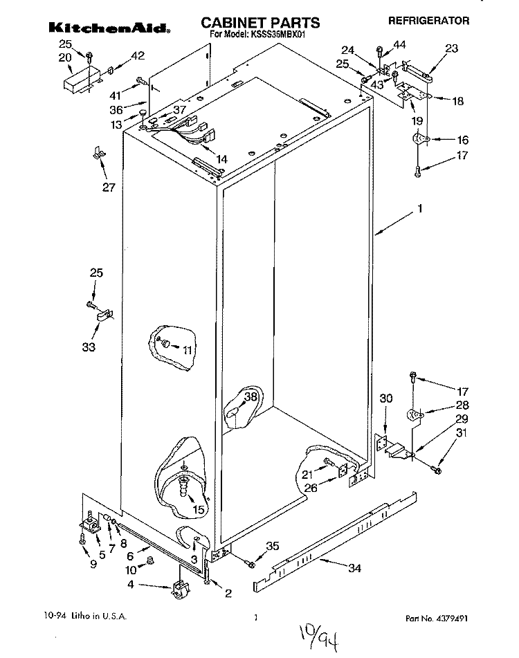 CABINET Diagram and Parts List for KSSS36MBX01  KitchenAid Refrigerator