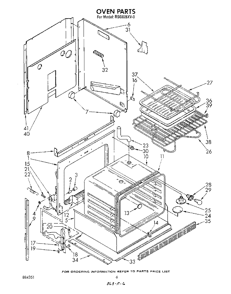 OVEN Diagram and Parts List for RS600BXV0  Whirlpool Range
