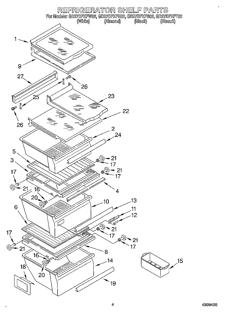 REFRIGERATOR SHELF Diagram and Parts List for GD27DFXFB02  Whirlpool Refrigerator