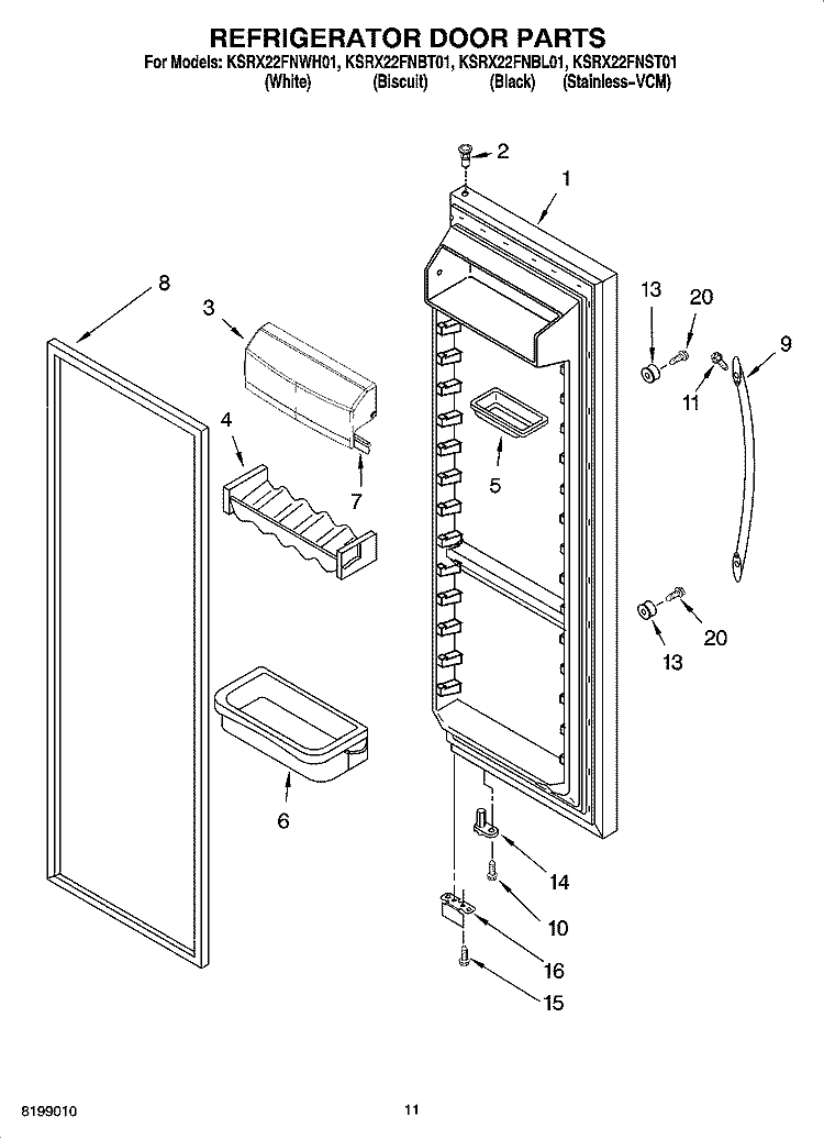 REFRIGERATOR DOOR PARTS Diagram and Parts List for KSRX22FNST01  KitchenAid Refrigerator