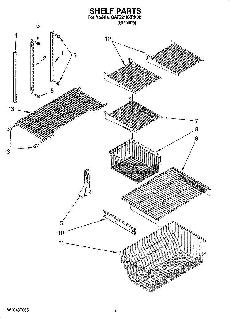 SHELF PARTS Diagram and Parts List for GAFZ21XXRK02  Whirlpool Refrigerator