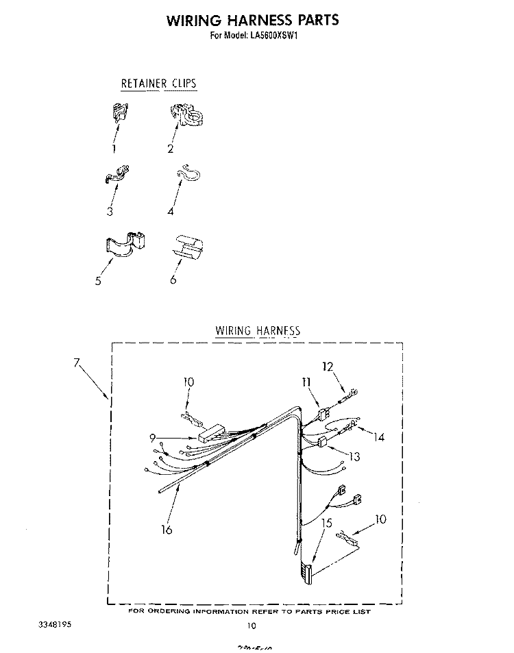 WIRING HARNESS Diagram and Parts List for LA5600XSW1  Whirlpool Washer