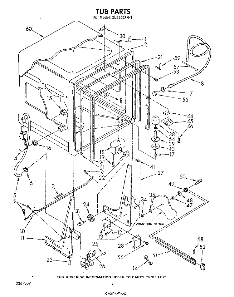 TUB, LITERATURE AND OPTIONAL Diagram and Parts List for DU5500XR1  Whirlpool Dishwasher